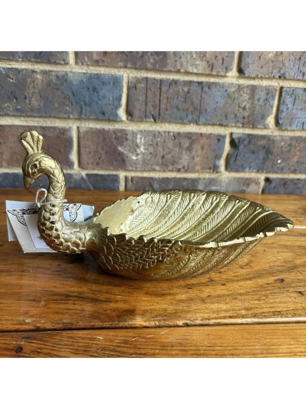 Brass Colored Gold Tone Cast Metal Peacock Trinket Dish Bowl